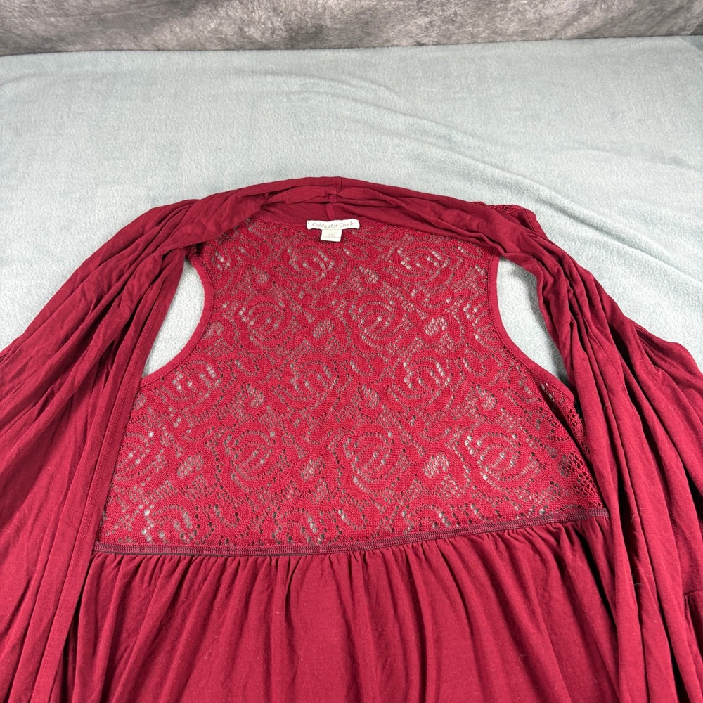 Coldwater Creek Womens 2X‎ Burgundy Lace Yoke Empire Waist Layered Cardigan Top